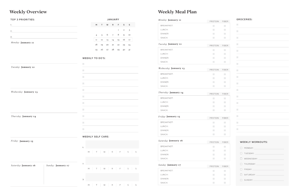 2027 Daily Planner weekly overview meal plan and detailed daily pages